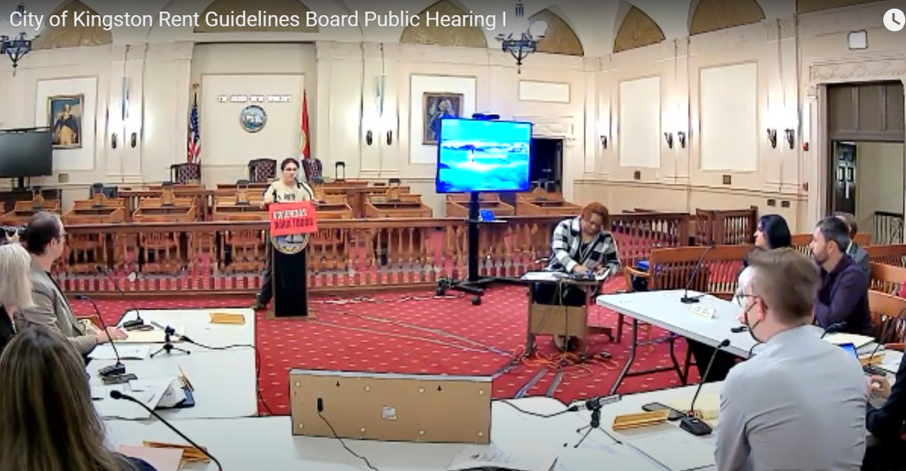 Chelsea addresses the Kingston housing crisis before the Rent Guidelines Board in 2022.